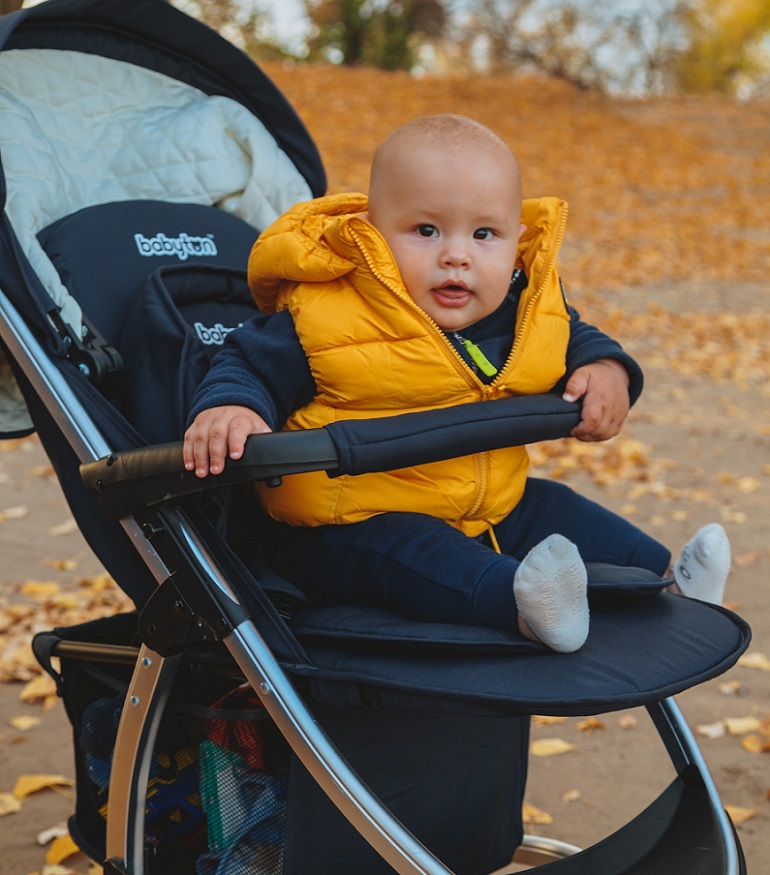 picture of a baby in a pram stroller in the park