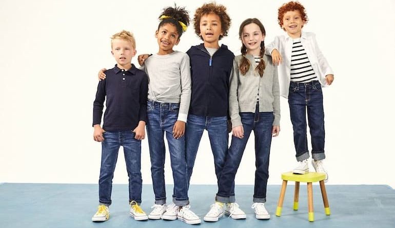 five kids with jeans